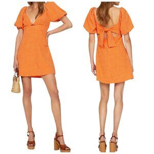 Louna Orange Gingham Puff Sleeve Mini Dress Size Large